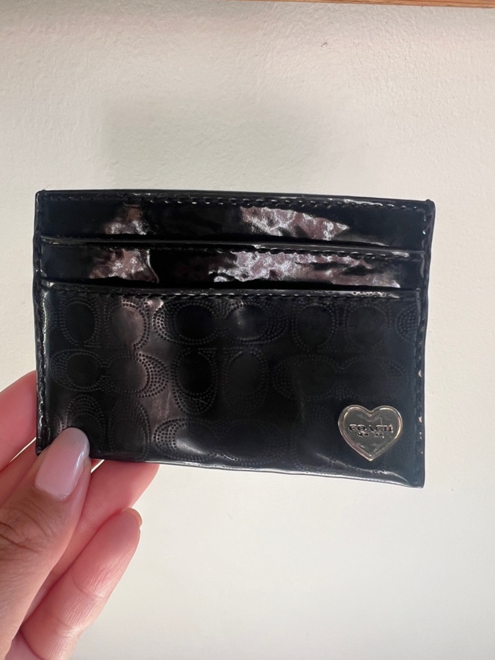 Coach Black Patent Card Holder with Heart Logo